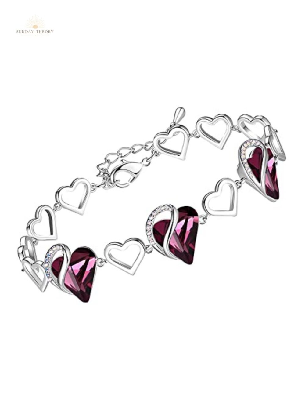 Rhodium Plated Crystal Heart Link Bracelet with Infinity Charm, 7 inch with